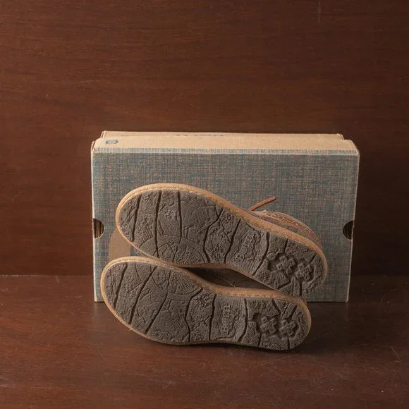 Born Cele Suede Braided Strap Cork Sole Booties Women's US size 6.5M Brown - Picture 4 of 11